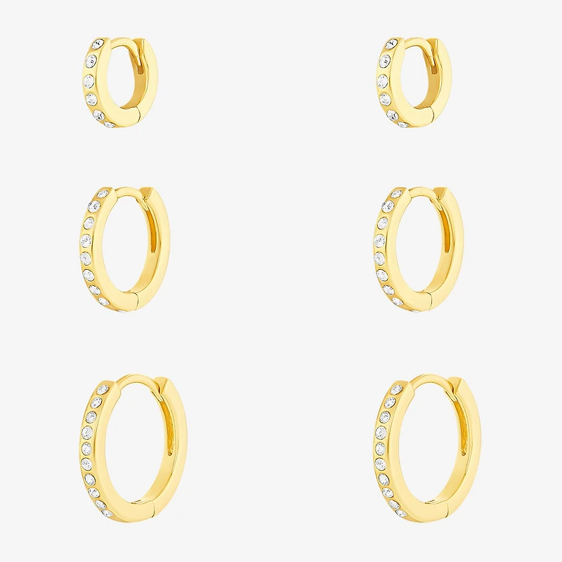Sparkle Allure Womens White Crystal 18K Gold Over Brass 3 Pair Earring Set