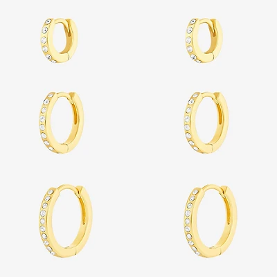 Sparkle Allure Womens White Crystal 18K Gold Over Brass 3 Pair Earring Set
