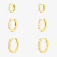 Sparkle Allure Womens White Crystal 18K Gold Over Brass 3 Pair Earring Set