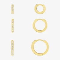 Sparkle Allure Womens White Crystal 18K Gold Over Brass 3 Pair Earring Set