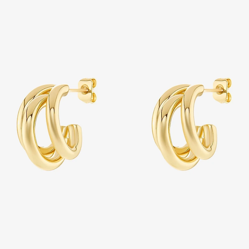 Silver Reflections Triple Row Womens 14K Gold Over Brass 23mm Hoop Earrings