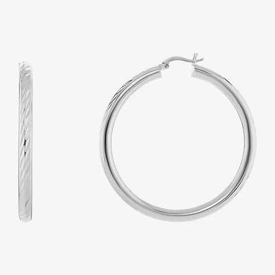 Silver Reflections Tube Diamond Cut Womens 50mm Hoop Earrings