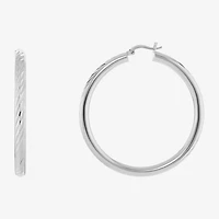Silver Reflections Tube Diamond Cut Womens 50mm Hoop Earrings