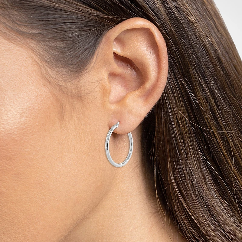Silver Reflections Tube Diamond Cut Womens 50mm Hoop Earrings