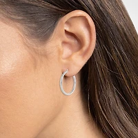 Silver Reflections Tube Diamond Cut Womens 50mm Hoop Earrings