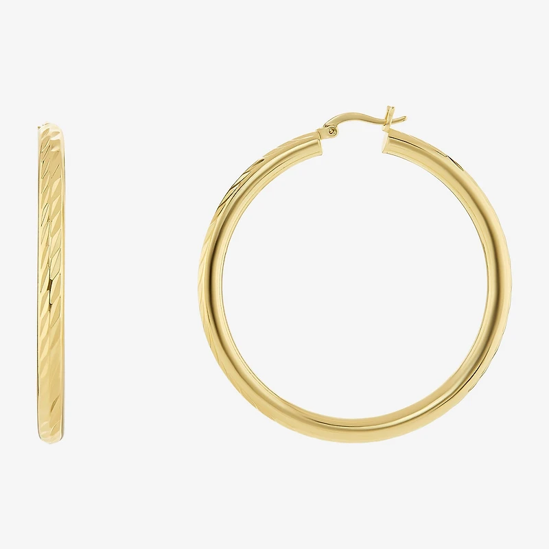 Silver Reflections Tube Diamond Cut Womens 14K Gold Over Brass 50mm Hoop Earrings