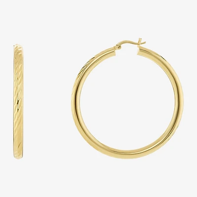 Silver Reflections Tube Diamond Cut Womens 14K Gold Over Brass 50mm Hoop Earrings