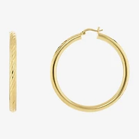 Silver Reflections Tube Diamond Cut Womens 14K Gold Over Brass 50mm Hoop Earrings