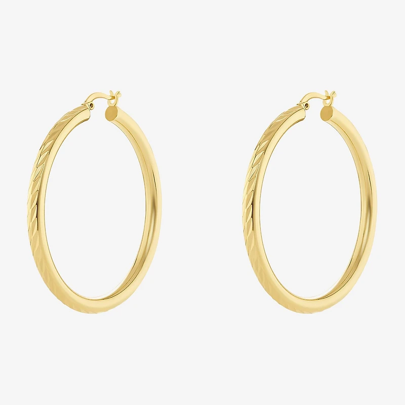 Silver Reflections Tube Diamond Cut Womens 14K Gold Over Brass 50mm Hoop Earrings