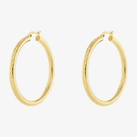 Silver Reflections Tube Diamond Cut Womens 14K Gold Over Brass 50mm Hoop Earrings
