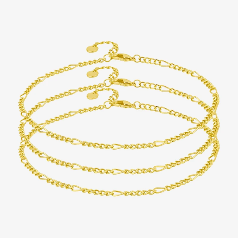 Silver Reflections Womens 14K Gold Over Brass 10 Inch Solid Figaro Ankle Bracelet