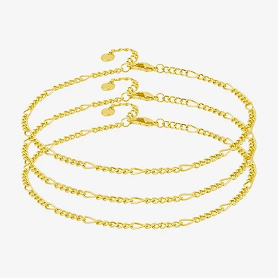 Silver Reflections Womens 14K Gold Over Brass 10 Inch Solid Figaro Ankle Bracelet