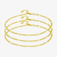Silver Reflections Womens 14K Gold Over Brass 10 Inch Solid Figaro Ankle Bracelet