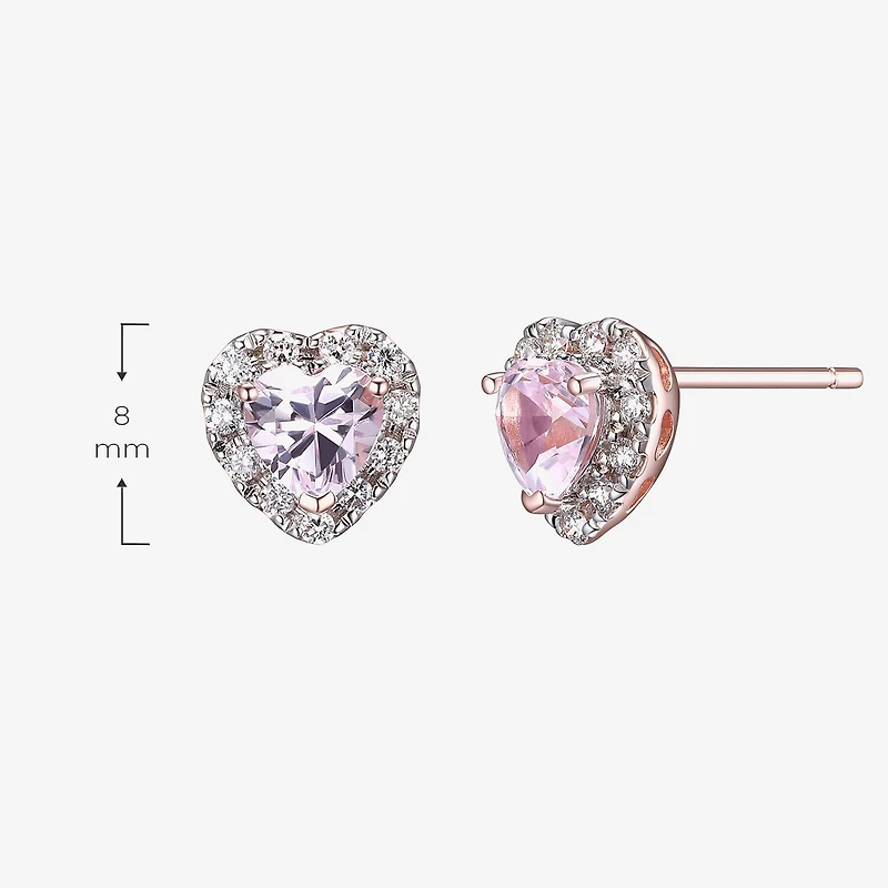 Lab Grown Pink Sapphire & 1/5 CT. T.W. Lab Grown White Diamond 18K Rose Gold Over Silver 8mm Heart Stud Earrings