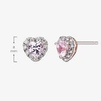 Lab Grown Pink Sapphire & 1/5 CT. T.W. Lab Grown White Diamond 18K Rose Gold Over Silver 8mm Heart Stud Earrings
