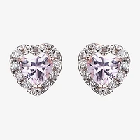 Lab Grown Pink Sapphire & 1/5 CT. T.W. Lab Grown White Diamond 18K Rose Gold Over Silver 8mm Heart Stud Earrings