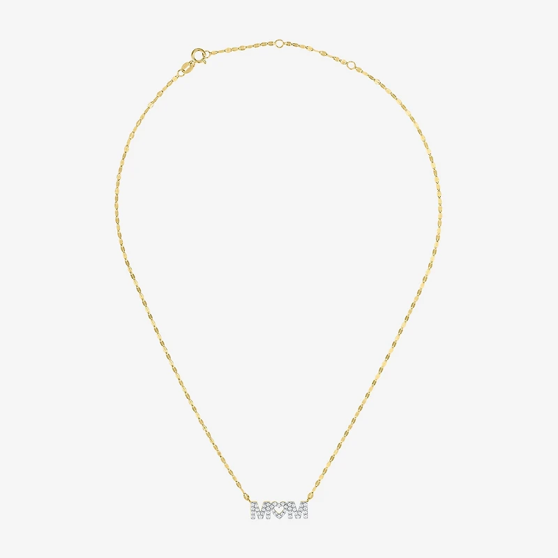 (G-H / I1-12) "Mom" Womens 1/3 CT. T.W. Lab Grown White Diamond 10K Gold Heart 18 Inch Pendant Necklace