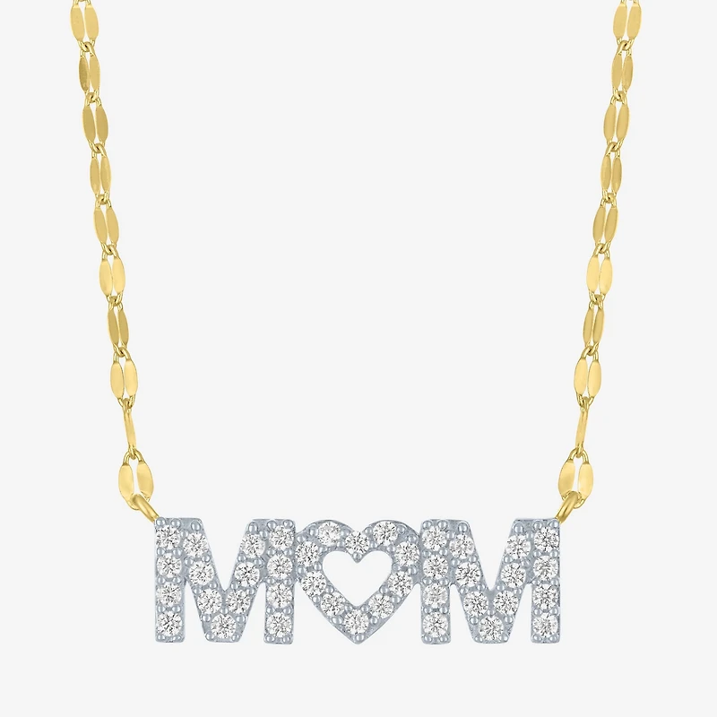 (G-H / I1-12) "Mom" Womens 1/3 CT. T.W. Lab Grown White Diamond 10K Gold Heart 18 Inch Pendant Necklace