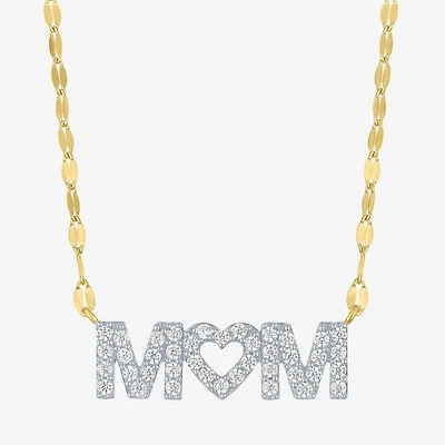(G-H / I1-12) "Mom" Womens 1/3 CT. T.W. Lab Grown White Diamond 10K Gold Heart 18 Inch Pendant Necklace