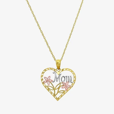 "Mom" Womens 10K Tri-Color Gold Heart 18 Inch Pendant Necklace