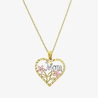 "Mom" Womens 10K Tri-Color Gold Heart 18 Inch Pendant Necklace