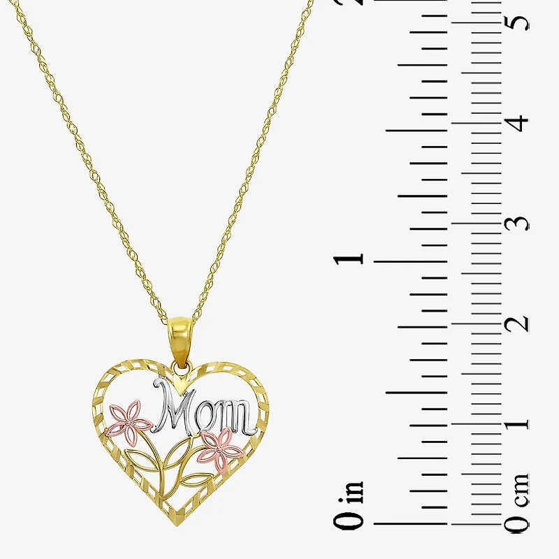 "Mom" Womens 10K Tri-Color Gold Heart 18 Inch Pendant Necklace