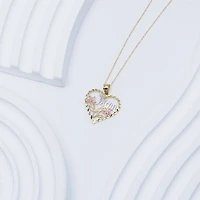 "Mom" Womens 10K Tri-Color Gold Heart 18 Inch Pendant Necklace