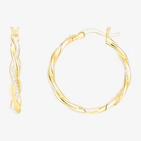 Womens Crystal 24K Gold Over Silver 28.3mm Round Hoop Earrings