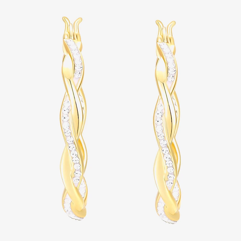 Womens Crystal 24K Gold Over Silver 28.3mm Round Hoop Earrings