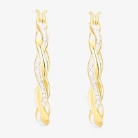 Womens Crystal 24K Gold Over Silver 28.3mm Round Hoop Earrings