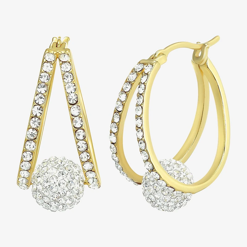 Womens Crystal 24K Gold Over Silver 18.3mm Round Hoop Earrings