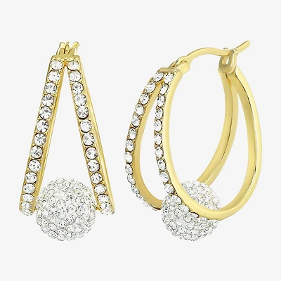Womens Crystal 24K Gold Over Silver 18.3mm Round Hoop Earrings