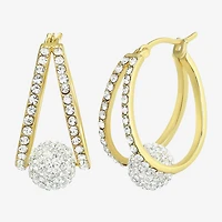 Womens Crystal 24K Gold Over Silver 18.3mm Round Hoop Earrings