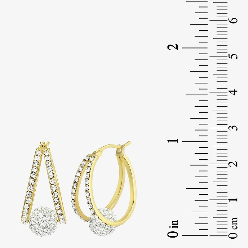 Womens Crystal 24K Gold Over Silver 18.3mm Round Hoop Earrings