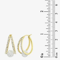 Womens Crystal 24K Gold Over Silver 18.3mm Round Hoop Earrings