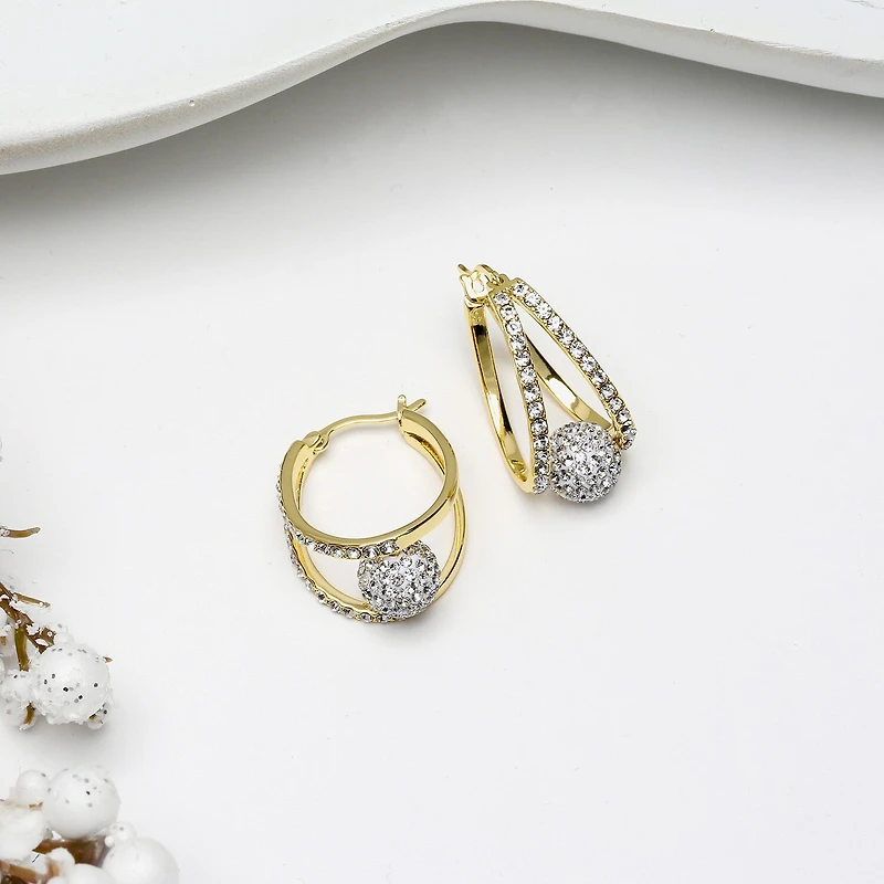 Womens Crystal 24K Gold Over Silver 18.3mm Round Hoop Earrings