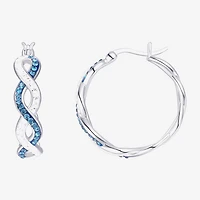 Womens Blue Crystal Sterling Silver 25mm Round Hoop Earrings