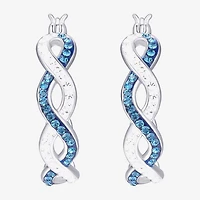 Womens Blue Crystal Sterling Silver 25mm Round Hoop Earrings