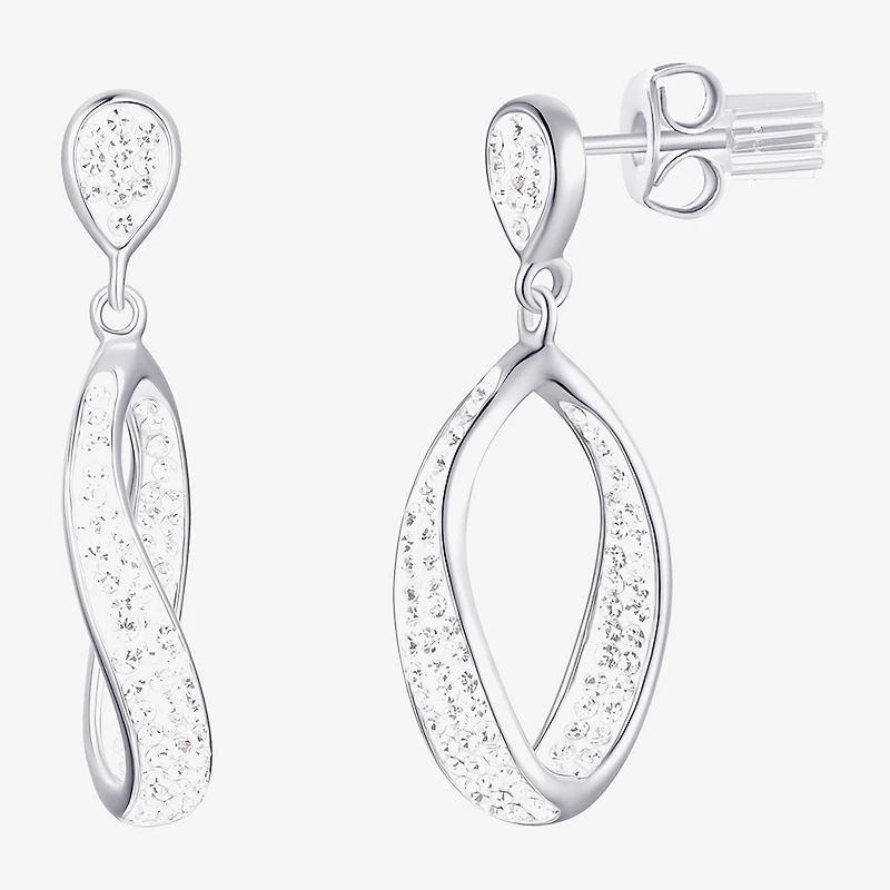 Womens White Crystal Sterling Silver Round Drop Earrings