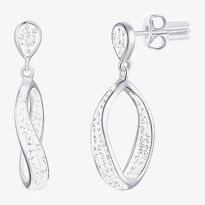 Womens White Crystal Sterling Silver Round Drop Earrings