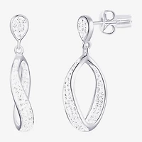Womens White Crystal Sterling Silver Round Drop Earrings