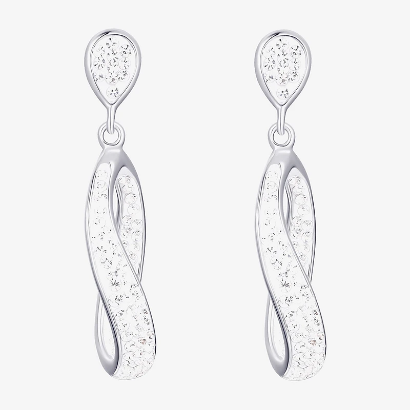 Womens White Crystal Sterling Silver Round Drop Earrings