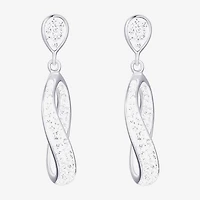 Womens White Crystal Sterling Silver Round Drop Earrings