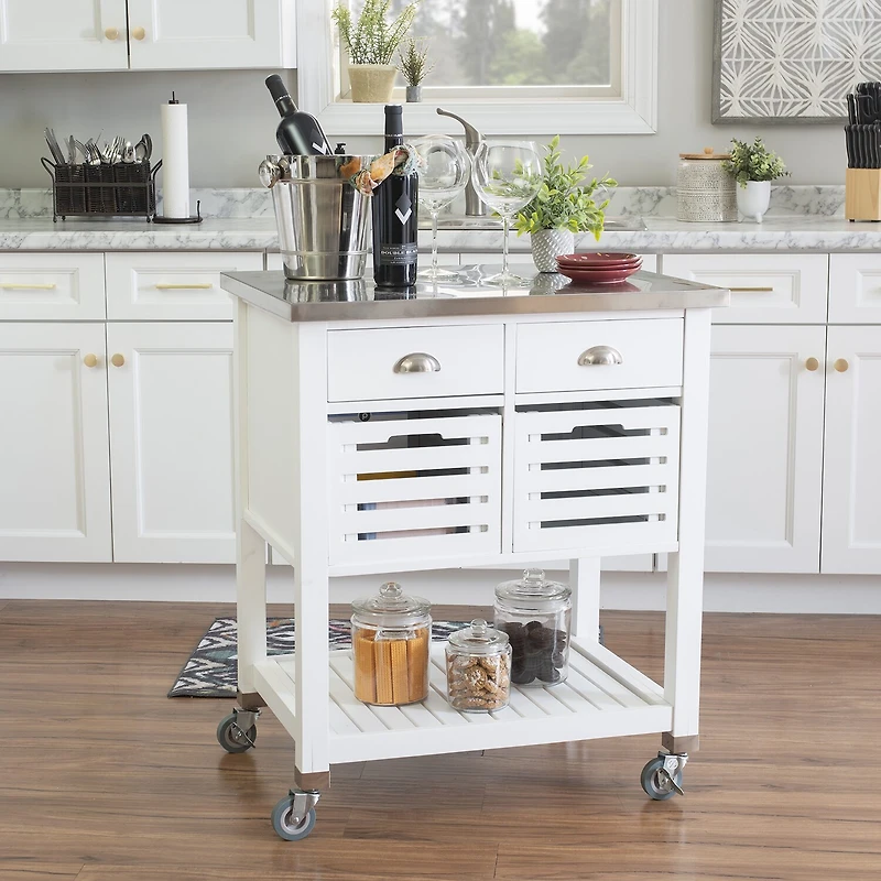 Linon Robbin Stainless Steel-Top Kitchen Cart