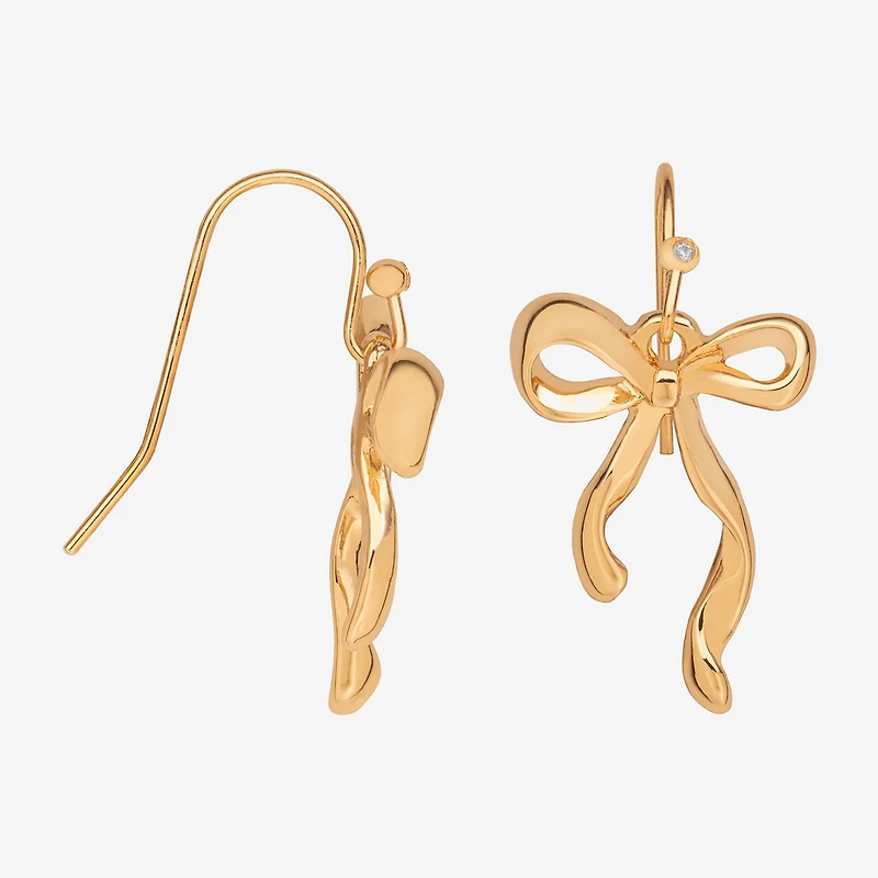 Bijoux Bar Delicates Womens Cubic Zirconia Bow Drop Earrings