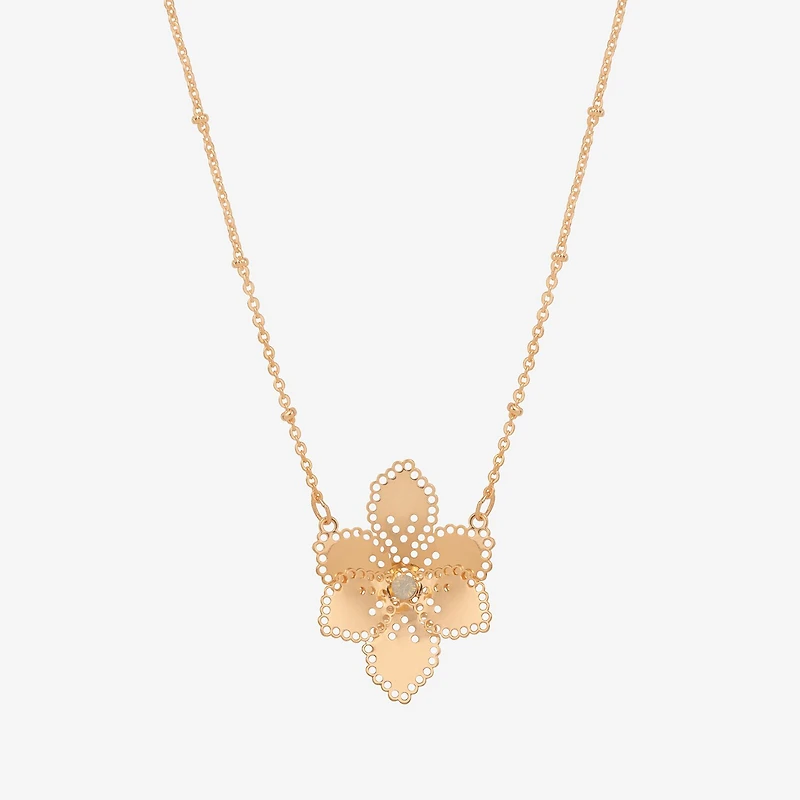 Bijoux Bar Delicates Womens White Glass Flower 16 Inch Pendant Necklace