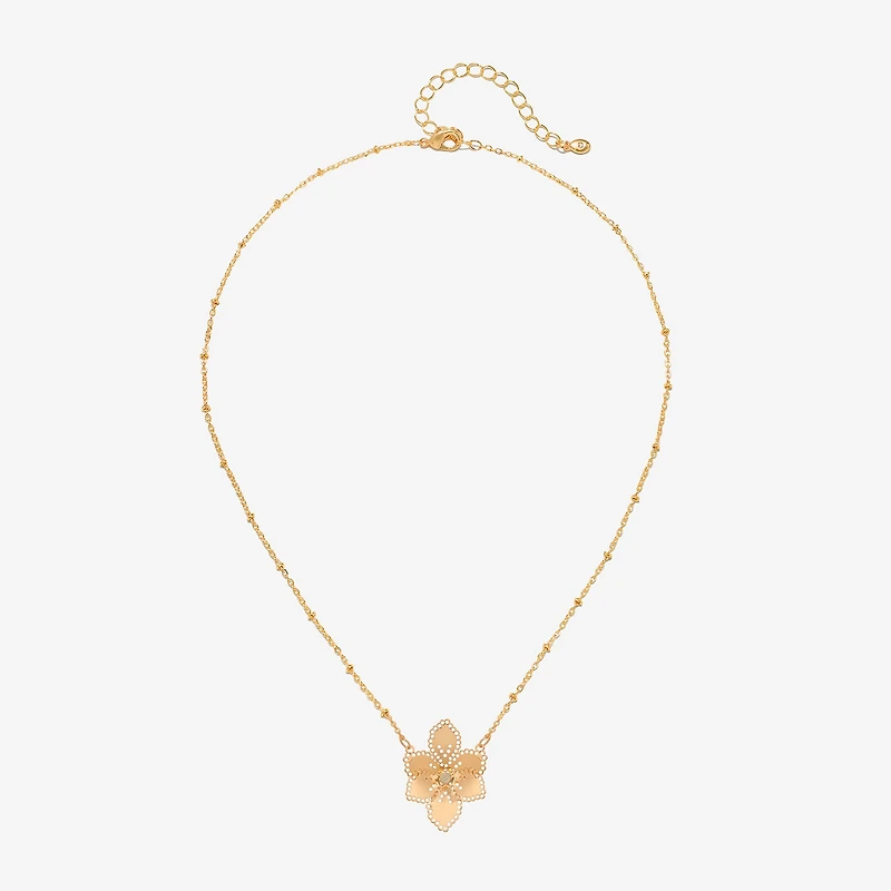 Bijoux Bar Delicates Womens White Glass Flower 16 Inch Pendant Necklace