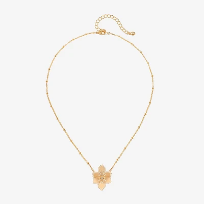 Bijoux Bar Delicates Womens White Glass Flower 16 Inch Pendant Necklace