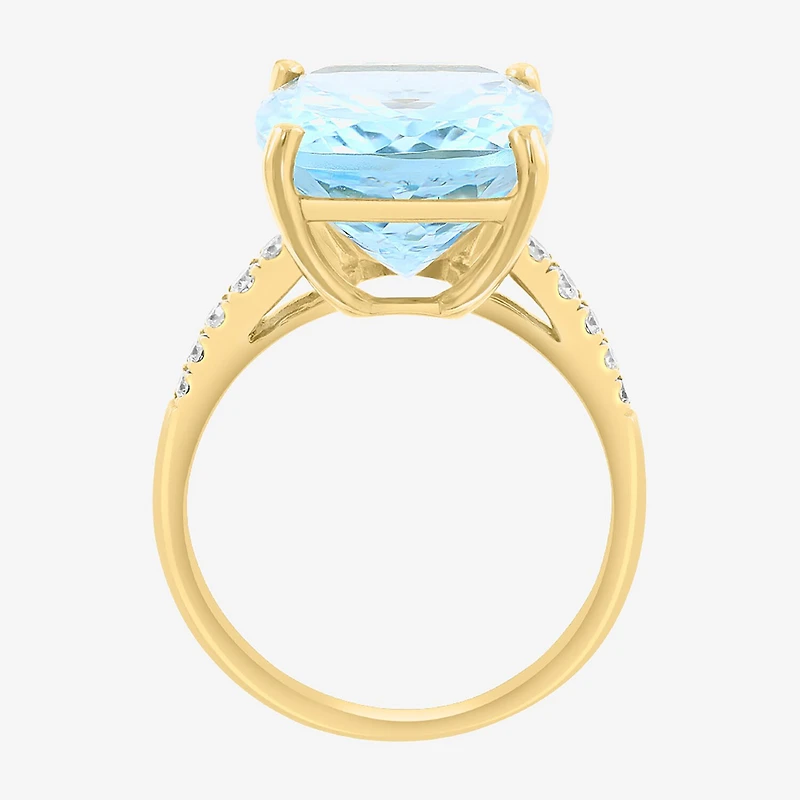 Effy Final Call Limited Quantities! Womens 1/5 CT. Genuine Blue Topaz 14K Gold Cushion Side Stone Cocktail Ring