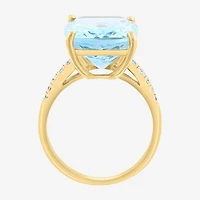 Effy Final Call Limited Quantities! Womens 1/5 CT. Genuine Blue Topaz 14K Gold Cushion Side Stone Cocktail Ring